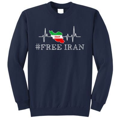 Free Iran Symbol Flag Heartbeat Freedom Love Tall Sweatshirt