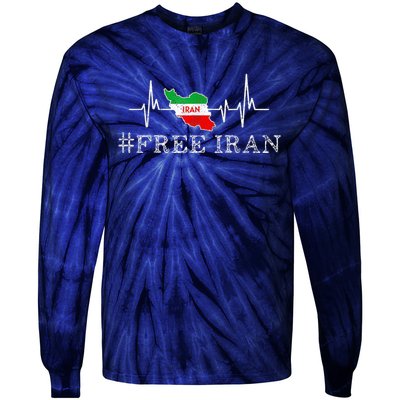 Free Iran Symbol Flag Heartbeat Freedom Love Tie-Dye Long Sleeve Shirt