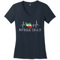 Free Iran Symbol Flag Heartbeat Freedom Love Women's V-Neck T-Shirt