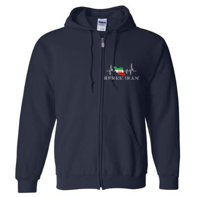 Free Iran Symbol Flag Heartbeat Freedom Love Full Zip Hoodie