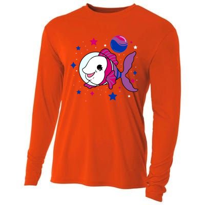 Fish In Space Bisexual Pride Gift Cooling Performance Long Sleeve Crew