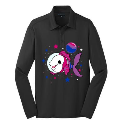 Fish In Space Bisexual Pride Gift Silk Touch Performance Long Sleeve Polo