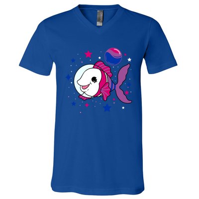 Fish In Space Bisexual Pride Gift V-Neck T-Shirt