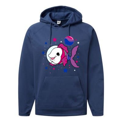 Fish In Space Bisexual Pride Gift Performance Fleece Hoodie