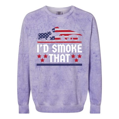 Funny ID Smoke That Bbq Barbeque Patriot Dinosaur Colorblast Crewneck Sweatshirt