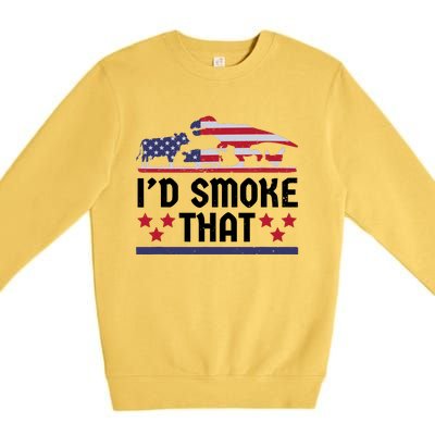 Funny ID Smoke That Bbq Barbeque Patriot Dinosaur Premium Crewneck Sweatshirt