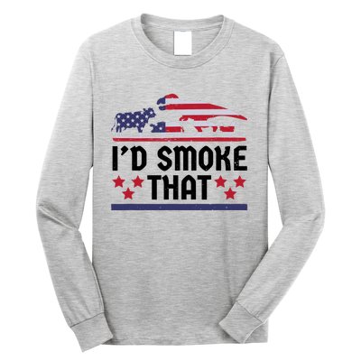 Funny ID Smoke That Bbq Barbeque Patriot Dinosaur Long Sleeve Shirt