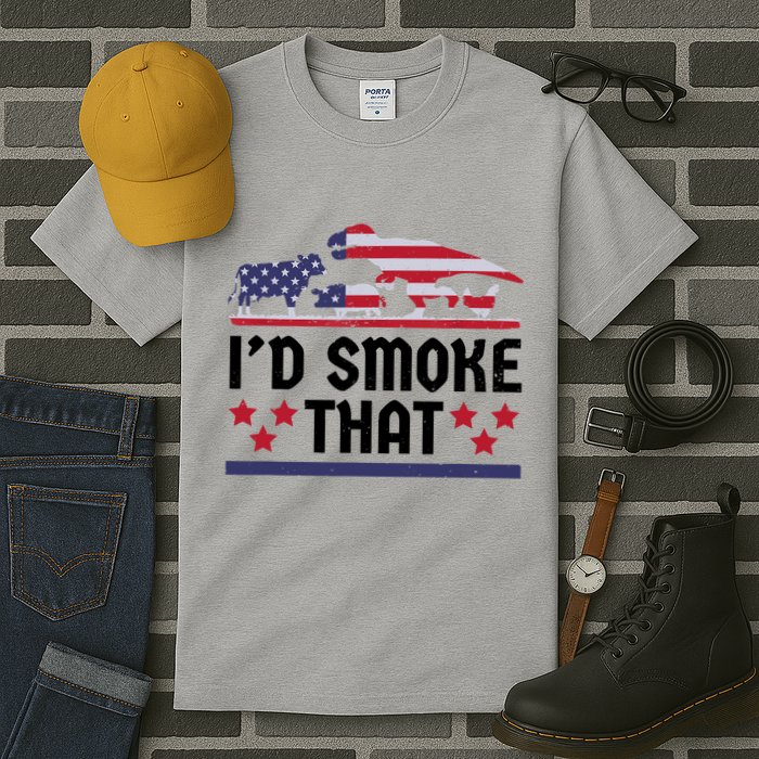 Funny ID Smoke That Bbq Barbeque Patriot Dinosaur Tall T-Shirt