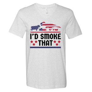 Funny ID Smoke That Bbq Barbeque Patriot Dinosaur V-Neck T-Shirt