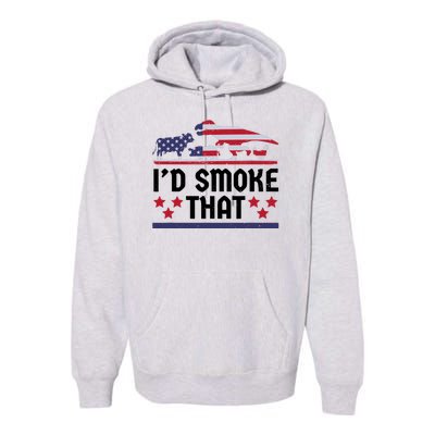 Funny ID Smoke That Bbq Barbeque Patriot Dinosaur Premium Hoodie