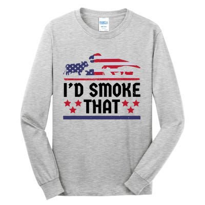 Funny ID Smoke That Bbq Barbeque Patriot Dinosaur Tall Long Sleeve T-Shirt