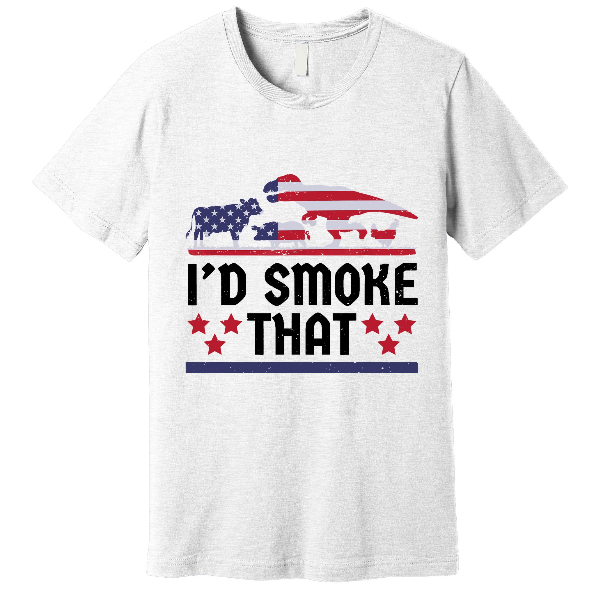 Funny ID Smoke That Bbq Barbeque Patriot Dinosaur Premium T-Shirt