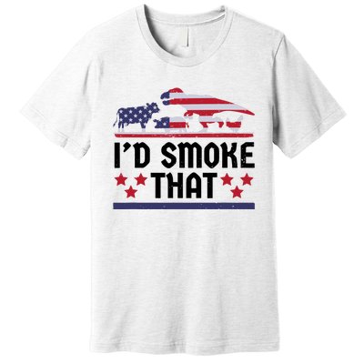 Funny ID Smoke That Bbq Barbeque Patriot Dinosaur Premium T-Shirt