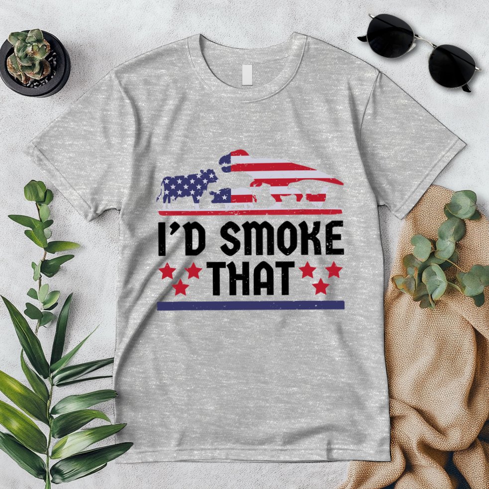 Funny ID Smoke That Bbq Barbeque Patriot Dinosaur Premium T-Shirt