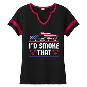 Funny ID Smoke That Bbq Barbeque Patriot Dinosaur Ladies Halftime Notch Neck Tee