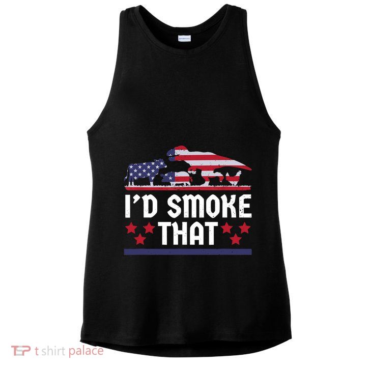 Funny ID Smoke That Bbq Barbeque Patriot Dinosaur Ladies PosiCharge Tri-Blend Wicking Tank