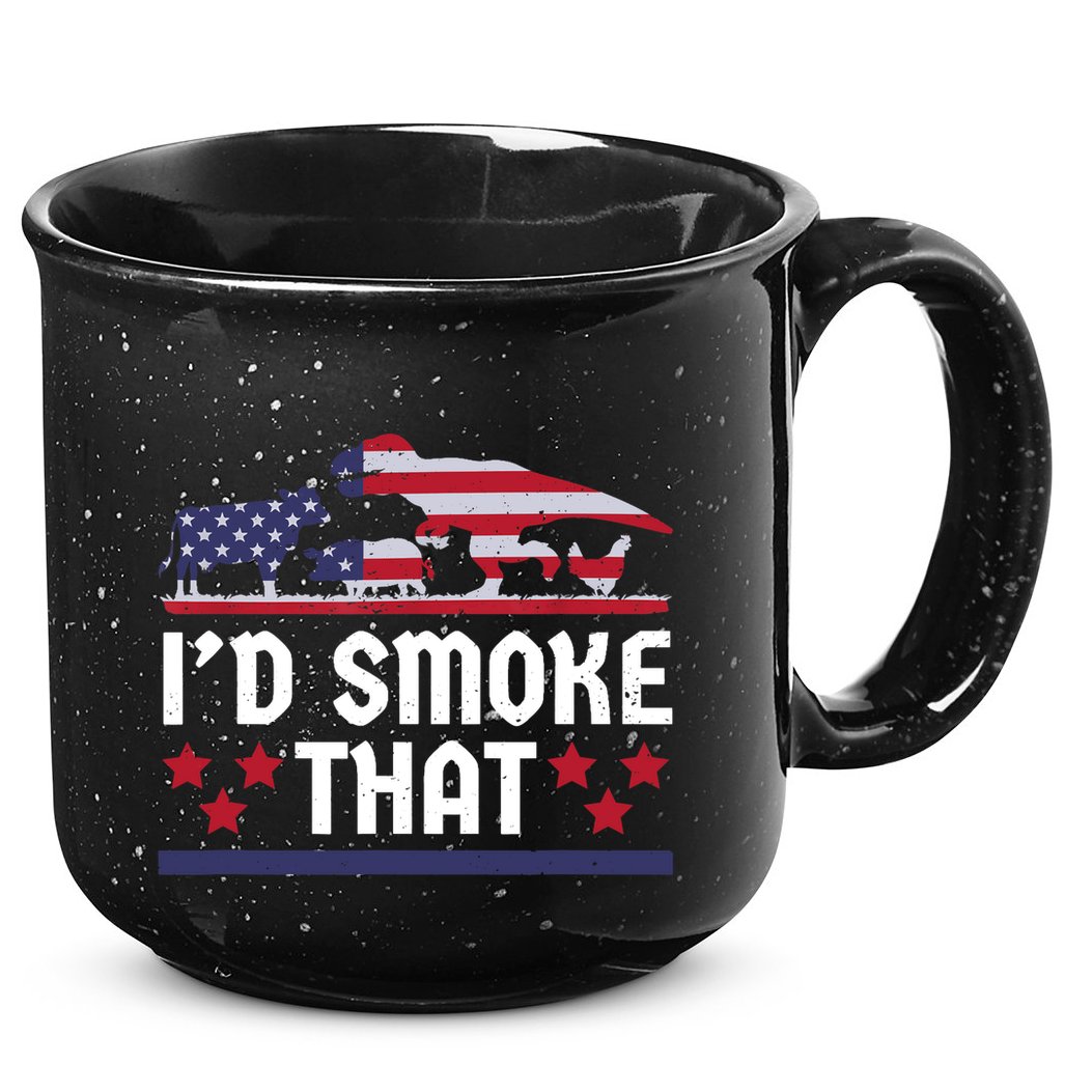 Funny ID Smoke That Bbq Barbeque Patriot Dinosaur 15oz Campfire Ceramic Mug