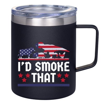 Funny ID Smoke That Bbq Barbeque Patriot Dinosaur 12oz Stainless Steel Coffee Mug
