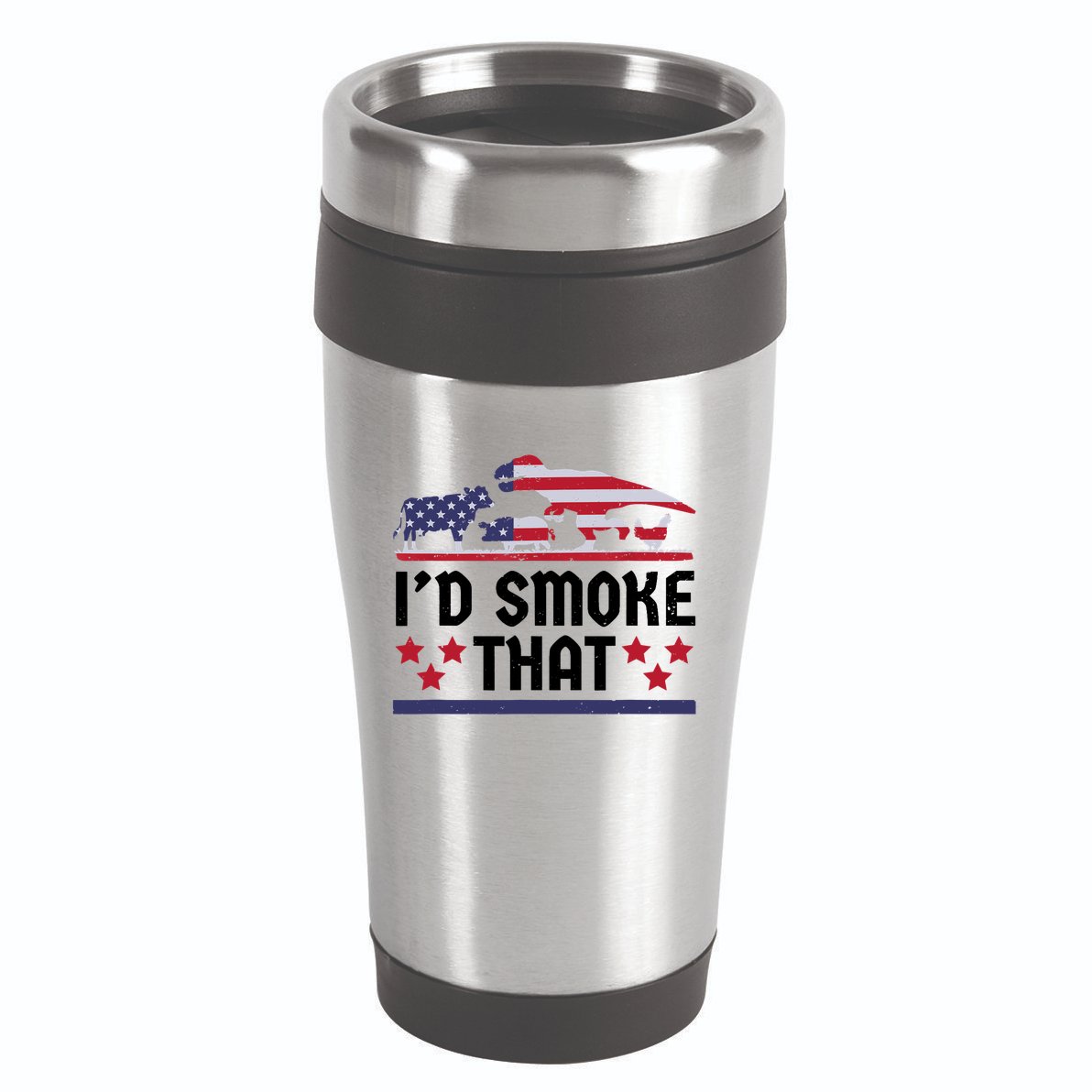 Funny ID Smoke That Bbq Barbeque Patriot Dinosaur 16oz Travel Tumbler