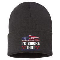 Funny ID Smoke That Bbq Barbeque Patriot Dinosaur Sustainable Knit Beanie
