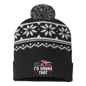 Funny ID Smoke That Bbq Barbeque Patriot Dinosaur USA-Made Snowflake Beanie