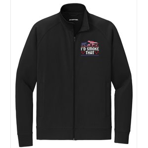 Funny ID Smoke That Bbq Barbeque Patriot Dinosaur Stretch Full-Zip Cadet Jacket