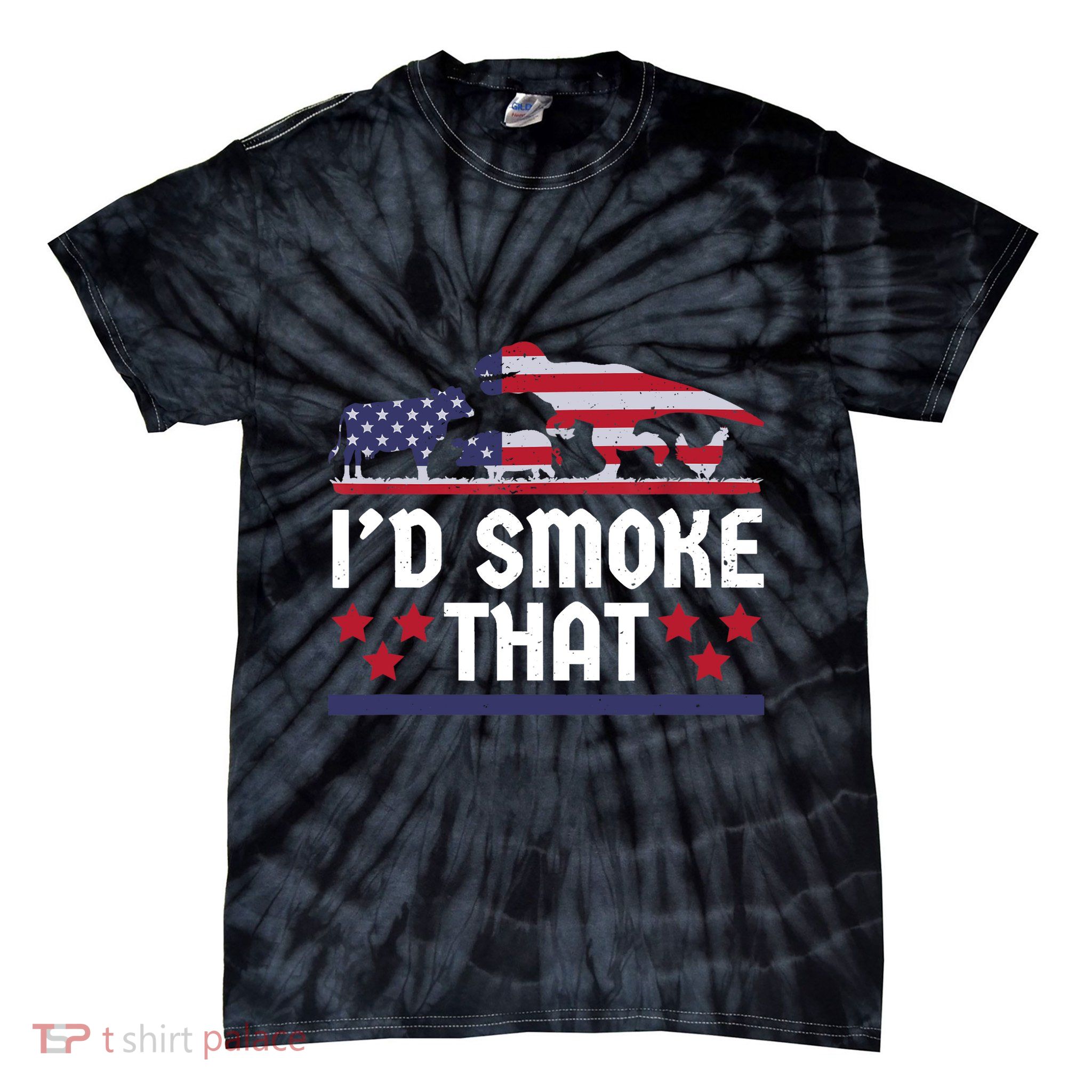 Funny ID Smoke That Bbq Barbeque Patriot Dinosaur Tie-Dye T-Shirt