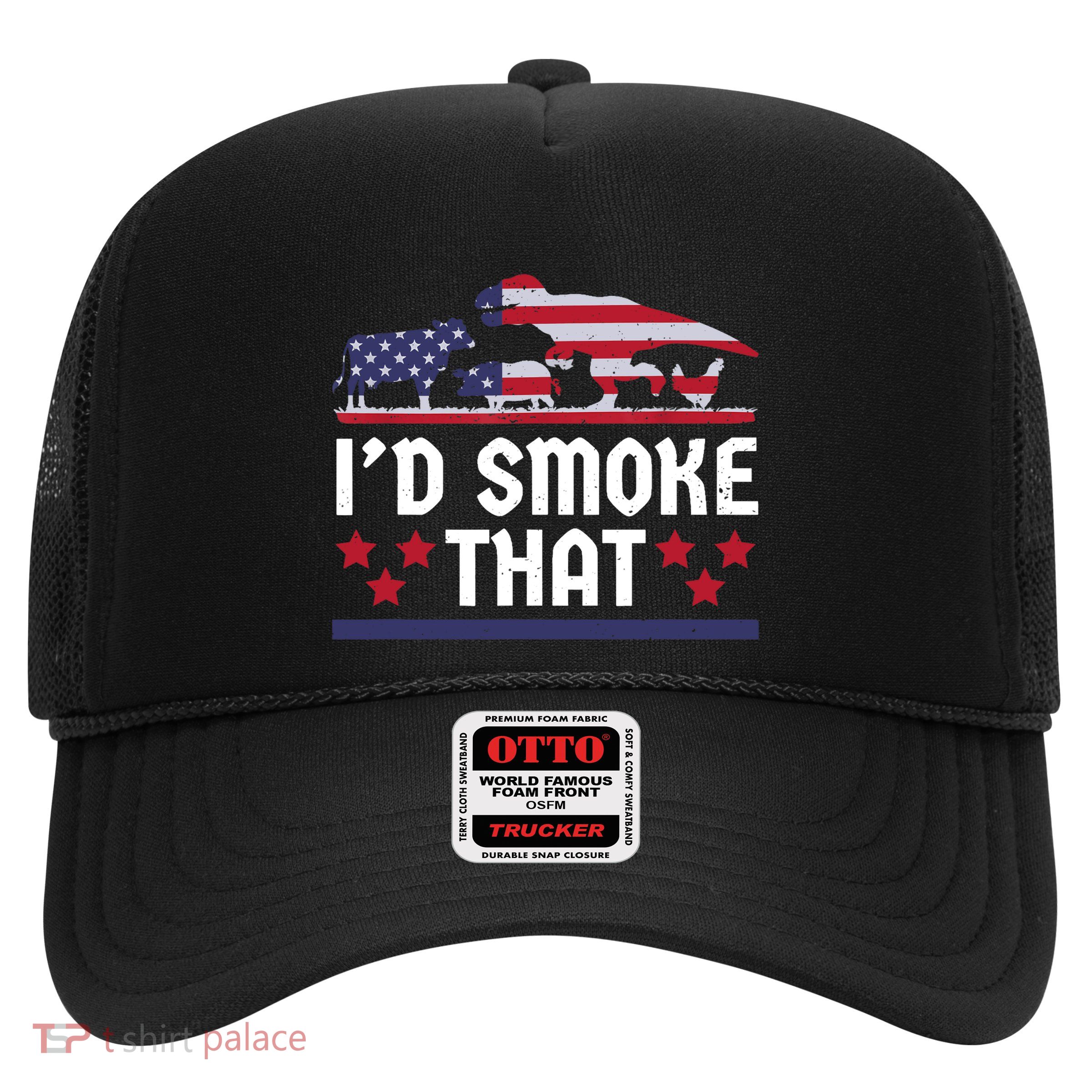 Funny ID Smoke That Bbq Barbeque Patriot Dinosaur Trucker Hat