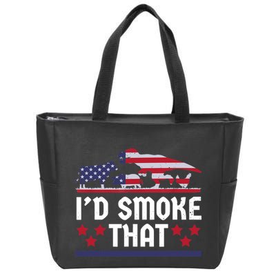 Funny ID Smoke That Bbq Barbeque Patriot Dinosaur Zip Tote Bag