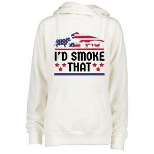 Funny ID Smoke That Bbq Barbeque Patriot Dinosaur Womens Funnel Neck Pullover Hood