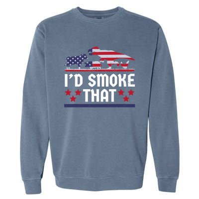 Funny ID Smoke That Bbq Barbeque Patriot Dinosaur Garment-Dyed Sweatshirt