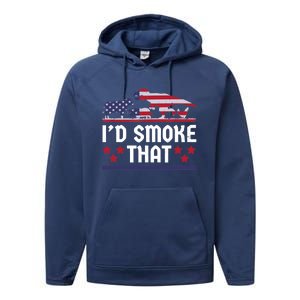 Funny ID Smoke That Bbq Barbeque Patriot Dinosaur Performance Fleece Hoodie