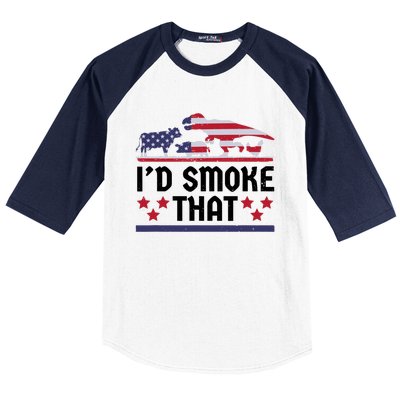 Funny ID Smoke That Bbq Barbeque Patriot Dinosaur Baseball Sleeve Shirt