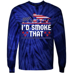 Funny ID Smoke That Bbq Barbeque Patriot Dinosaur Tie-Dye Long Sleeve Shirt