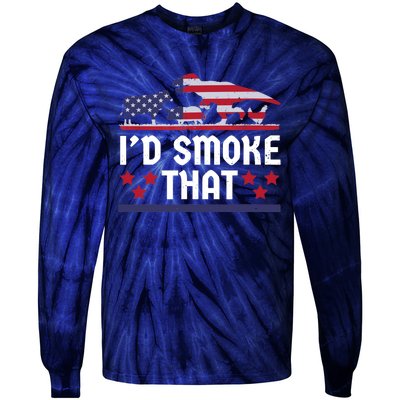 Funny ID Smoke That Bbq Barbeque Patriot Dinosaur Tie-Dye Long Sleeve Shirt