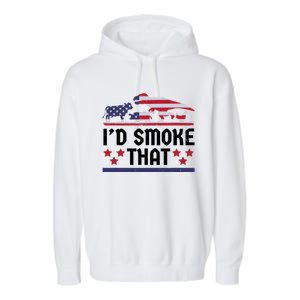 Funny ID Smoke That Bbq Barbeque Patriot Dinosaur Garment-Dyed Fleece Hoodie