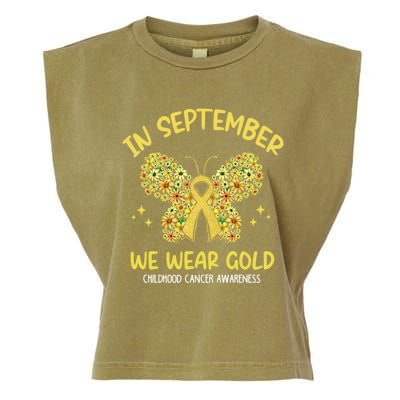 Floral In September We Wear Gold Hood Cancer Awareness Funny Gift Garment-Dyed Women's Muscle Tee