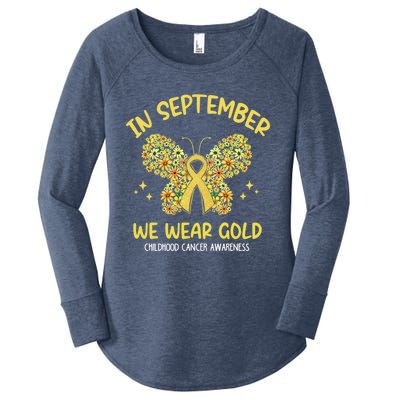 Floral In September We Wear Gold Hood Cancer Awareness Funny Gift Women's Perfect Tri Tunic Long Sleeve Shirt