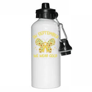 Floral In September We Wear Gold Hood Cancer Awareness Funny Gift Aluminum Water Bottle