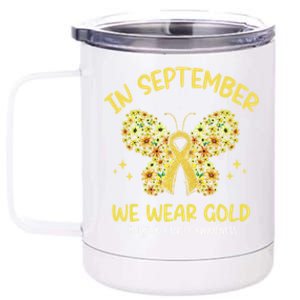 Floral In September We Wear Gold Hood Cancer Awareness Funny Gift 12 oz Stainless Steel Tumbler Cup