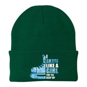 Funny I Skate Like A Girl Hockey Girl Great Gift Knit Cap Winter Beanie