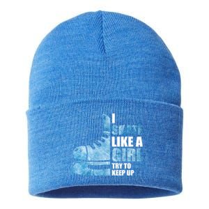 Funny I Skate Like A Girl Hockey Girl Great Gift Sustainable Knit Beanie