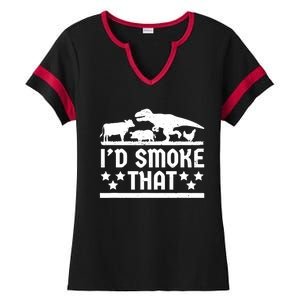 Funny Id Smoke That Bbq Barbeque Dinosaur Ladies Halftime Notch Neck Tee