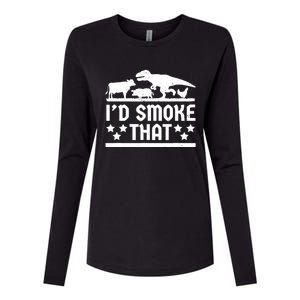 Funny Id Smoke That Bbq Barbeque Dinosaur Womens Cotton Relaxed Long Sleeve T-Shirt