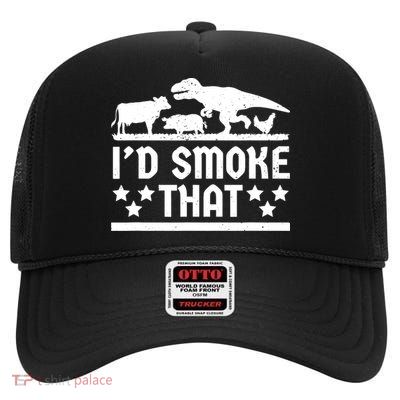 Funny Id Smoke That Bbq Barbeque Dinosaur High Crown Mesh Back Trucker Hat