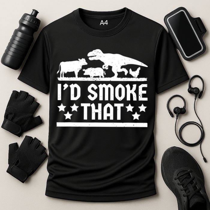 Funny Id Smoke That Bbq Barbeque Dinosaur Cooling Performance Crew T-Shirt