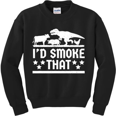 Funny Id Smoke That Bbq Barbeque Dinosaur Kids Sweatshirt