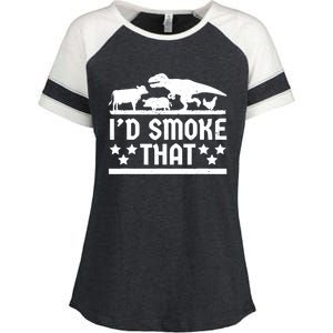 Funny Id Smoke That Bbq Barbeque Dinosaur Enza Ladies Jersey Colorblock Tee