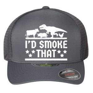 Funny Id Smoke That Bbq Barbeque Dinosaur Flexfit Unipanel Trucker Cap