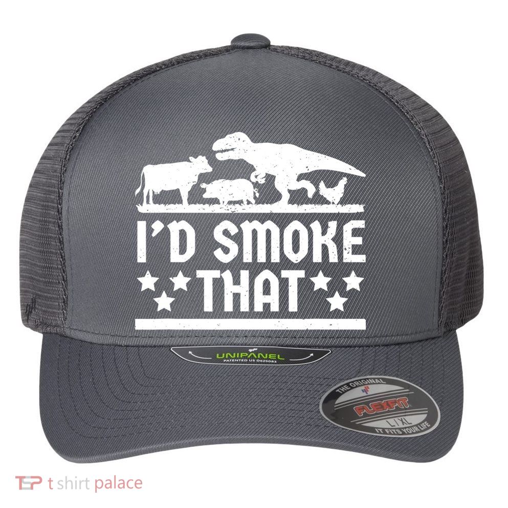 Funny Id Smoke That Bbq Barbeque Dinosaur Flexfit Unipanel Trucker Cap
